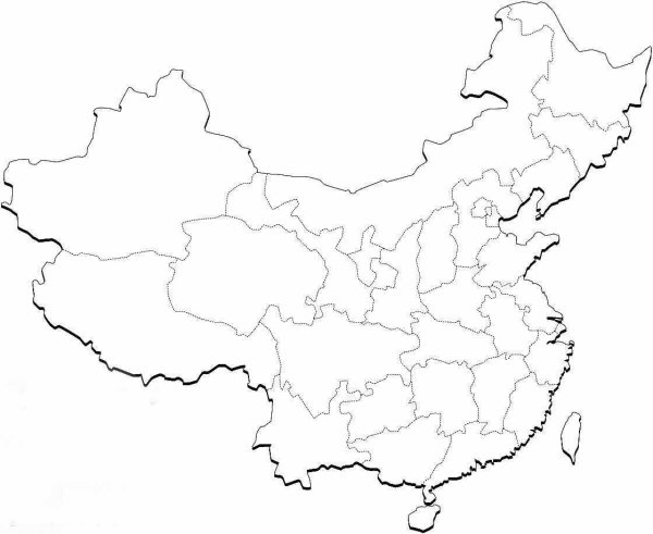 Контурная карта Китая с провинциями