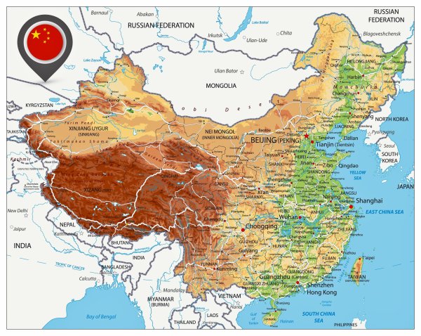 Карта Китая географическая крупная