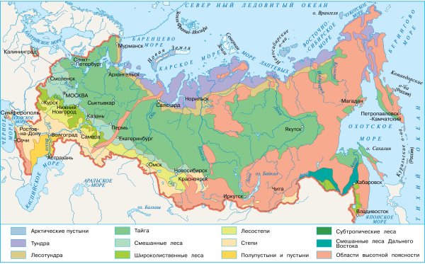 Карта природных зон России 4 класс окружающий мир Плешаков