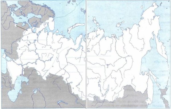 Физическая карта России контурная карта 4 класс