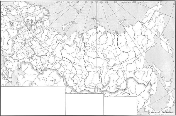 Контурная карта физическая карта России черно белая