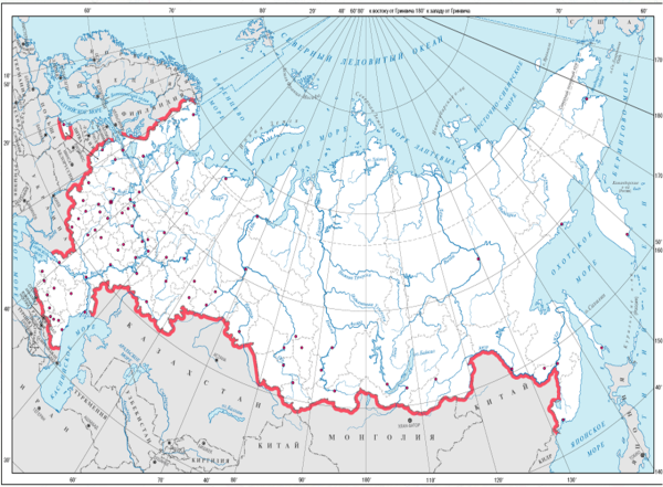 Контурная карта границы России 4 класс