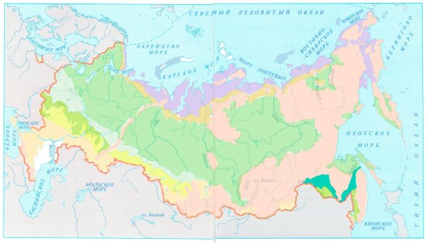 Контурная карта природных зон России 4 кл
