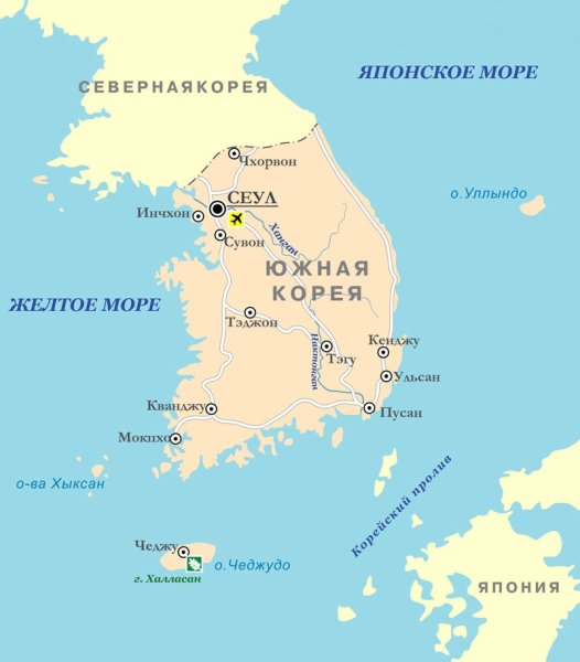 Республика Корея на карте мира