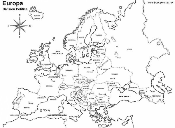 Политическая карта Европы черно белая