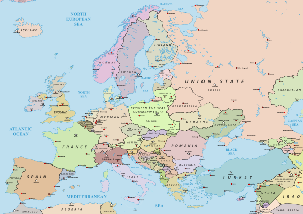 Карта Восточной Европы со странами 2022