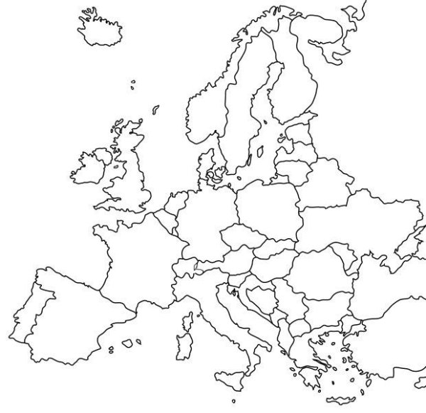 Контурная карта Европы со странами