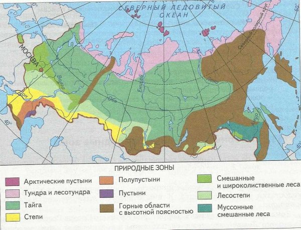 Природные зоны России карта 4кл