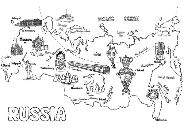 Карта России для детей для разукрашивания