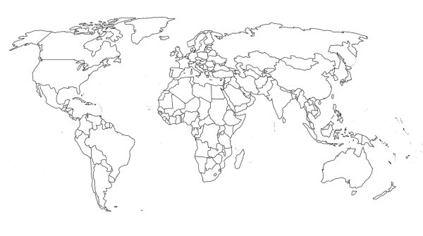 Карта мира с границами стран без названий стран