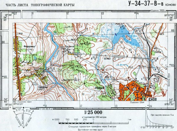 Учебная топографическая карта масштаб 1 25000