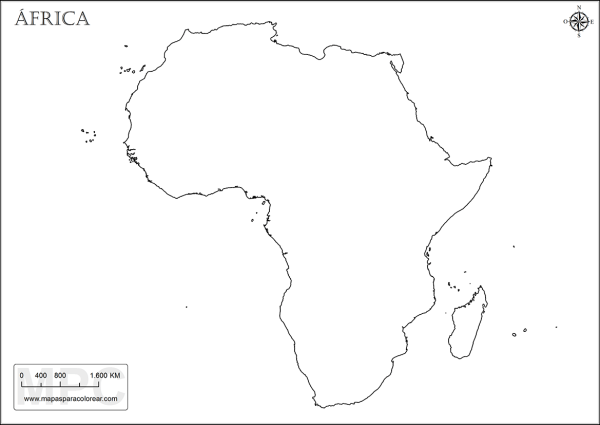 Карта Африки чёрно белая
