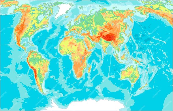 Карта мира рельефная физическая