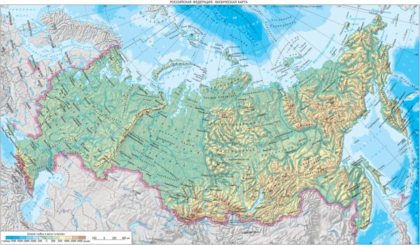 Географическая карта России с горами
