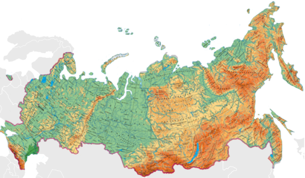 Физическая карта России на белом фоне