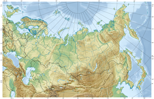 Рельеф России на карте России