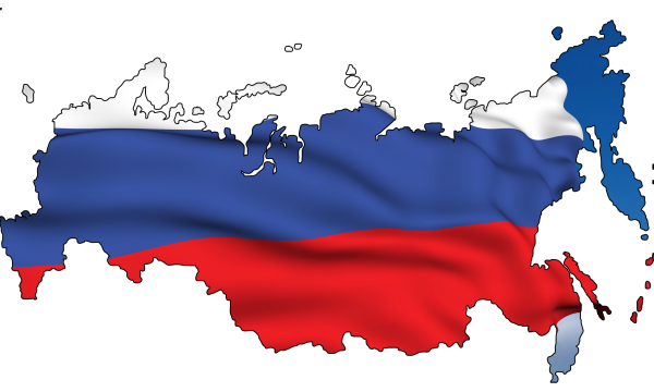 Карта России на фоне флага