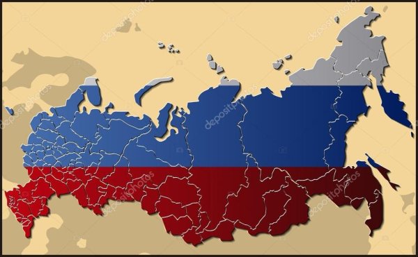 Карта России на фоне флага