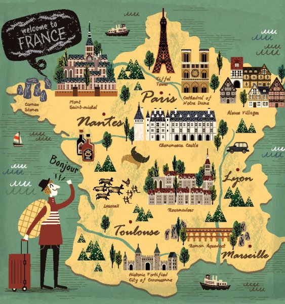 Карта Франции с достопримечательностями