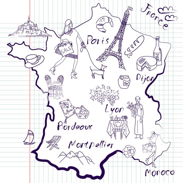 Карта Франции черно белая