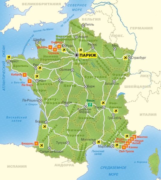Карта Франции с городами подробная