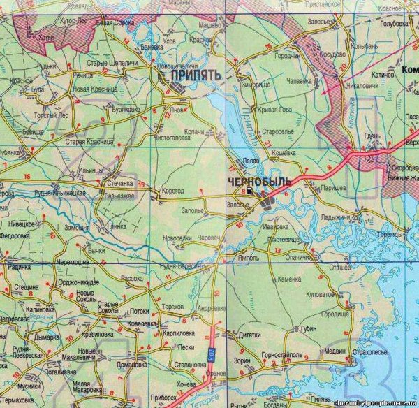 Карта Украины с Чернобылем и Припятью