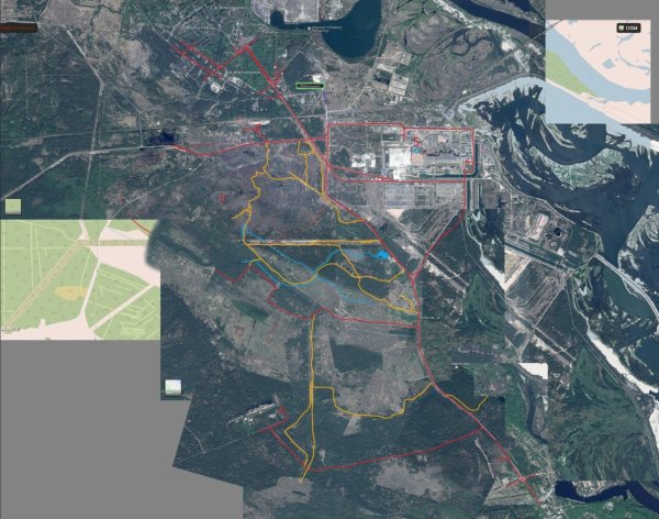 Карта зоны отчуждения Чернобыльской АЭС со спутника
