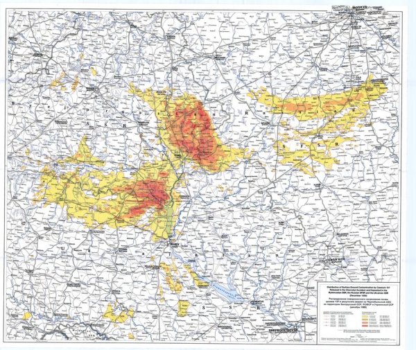 Зона радиоактивного заражения Чернобыль на карте России