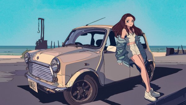 Девушка и автомобиль арт