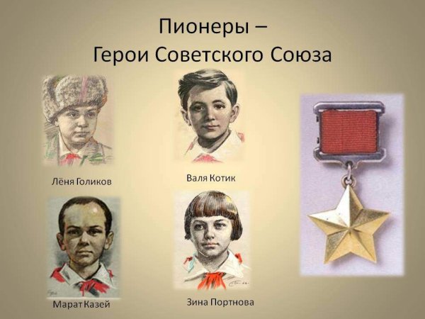Леня Голиков Марат Казей Валя котик Зина Портнова