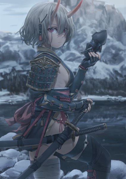 Oni демон Самурай girl аниме