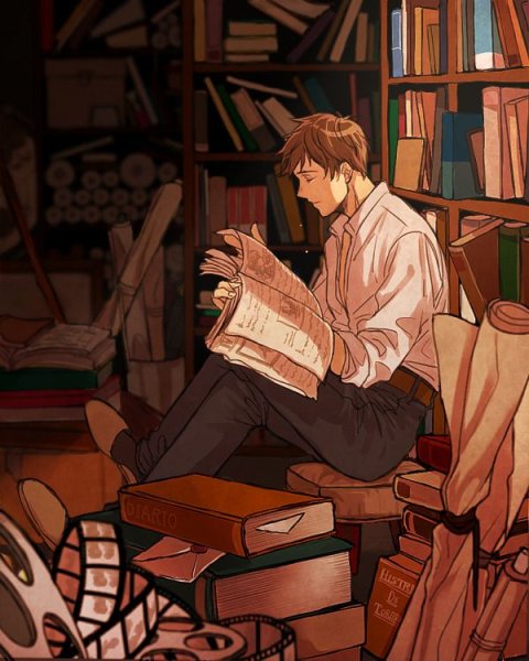 Аниме парень с книгой