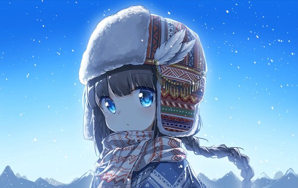 Аниме девушка в шапке
