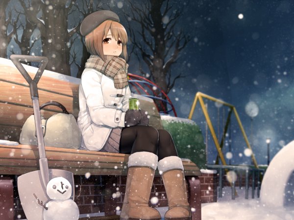 Аниме девушка зима