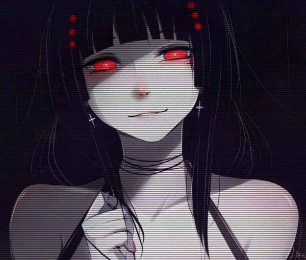 Злая тян с красными глазами