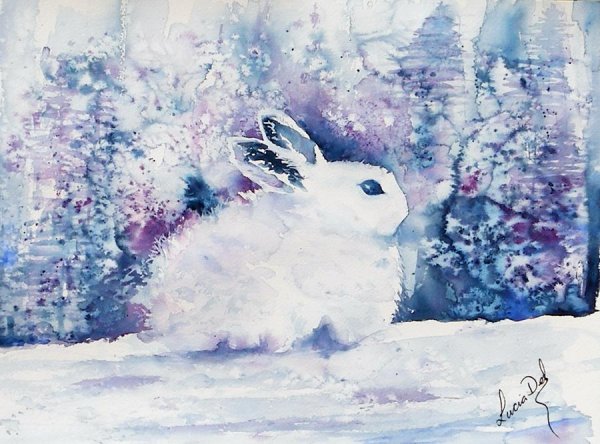 Зимний пейзаж с зайцем