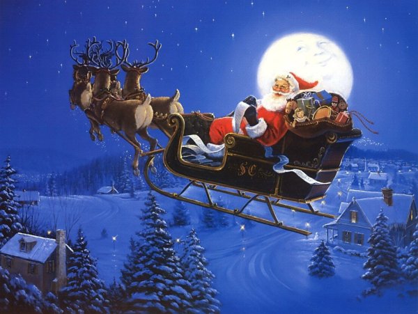Сани Деда Мороза с оленями