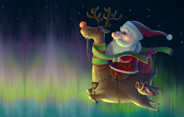 Санта Клаус и Северное сияние