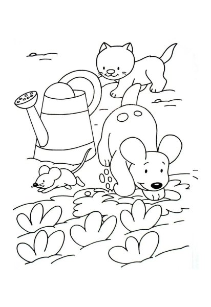 Кошка и мышка раскраска