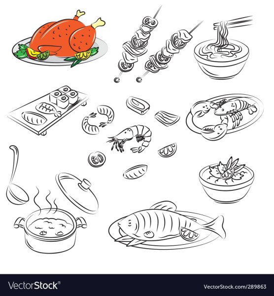 Мясные и рыбные продукты карандашом