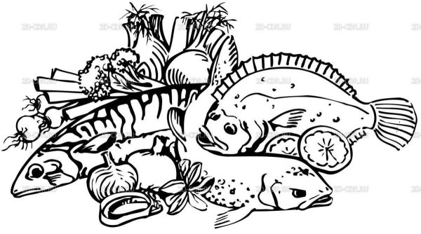 Рыбные продукты раскраска