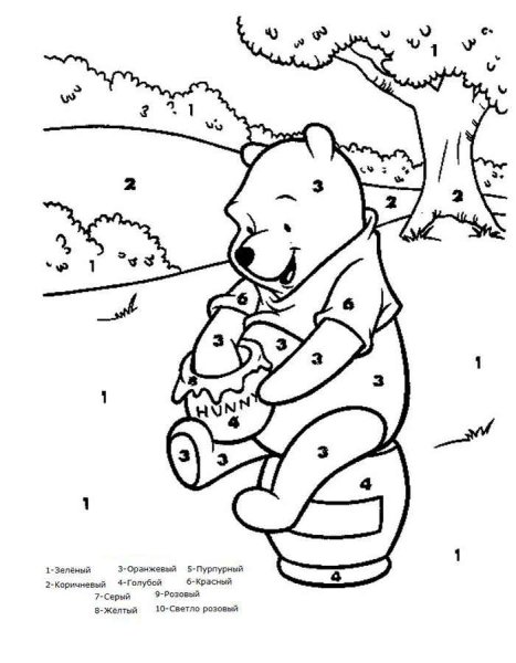 Раскрашивание мишки по цифрам