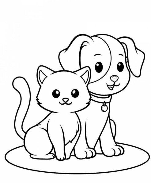 Раскраски домашние кошки и собаки (44 фото)