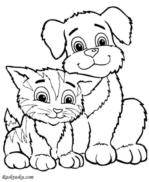 Раскраски животные кошки и собаки (45 фото)