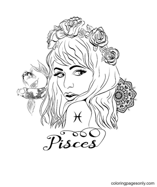 Раскраска знак зодиака рыбы девушка