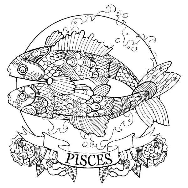 Знак зодиака рыбы раскраска