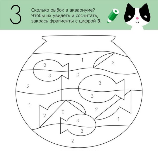 Математическая раскраска рыбки для детей