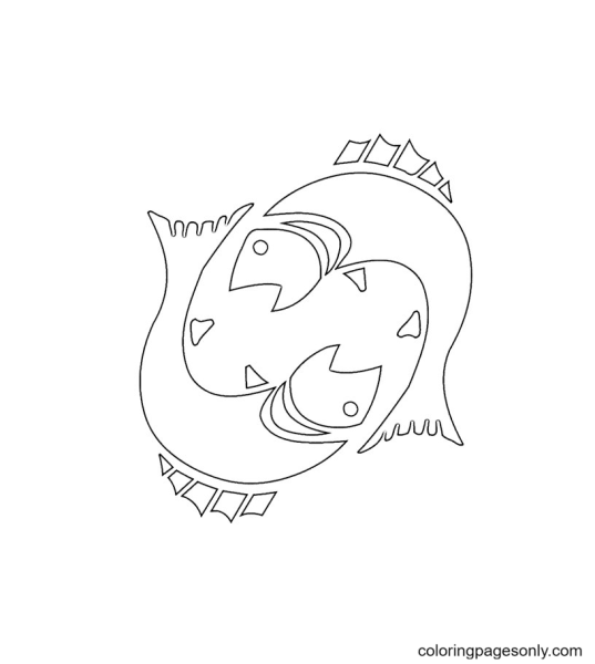 Знак зодиака рыбы раскраска