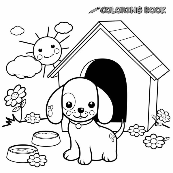 Раскраски собачка в домике (46 фото)