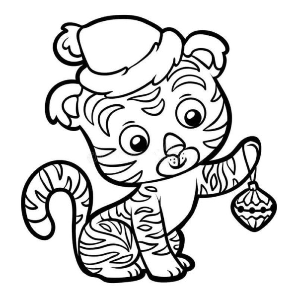 Раскраска Тигренок новогодний